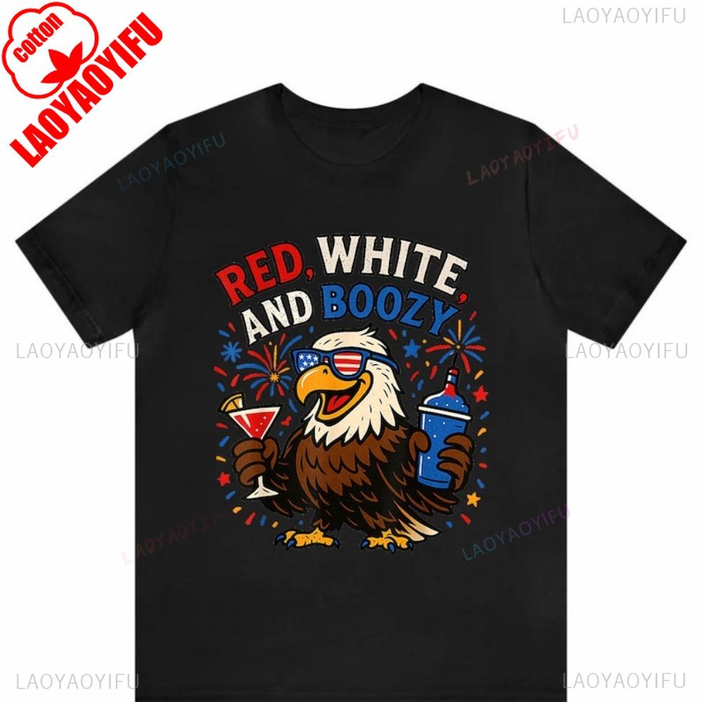 Red White And Boozy Patriotic Eagle Unisex Unisex Tshirt Fun Independence Day Tees American Eagle Graphic Shirt New Casual Simple