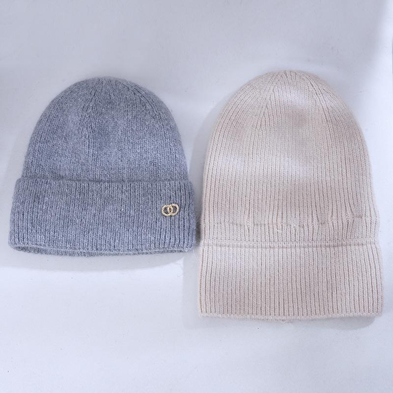 Women's Winter Warm Rabbit Wool Knitted Hat Korean Style Versatile Big Head Circumference Plus Velvet Thickened Windproof Ear Protection Wool Hat