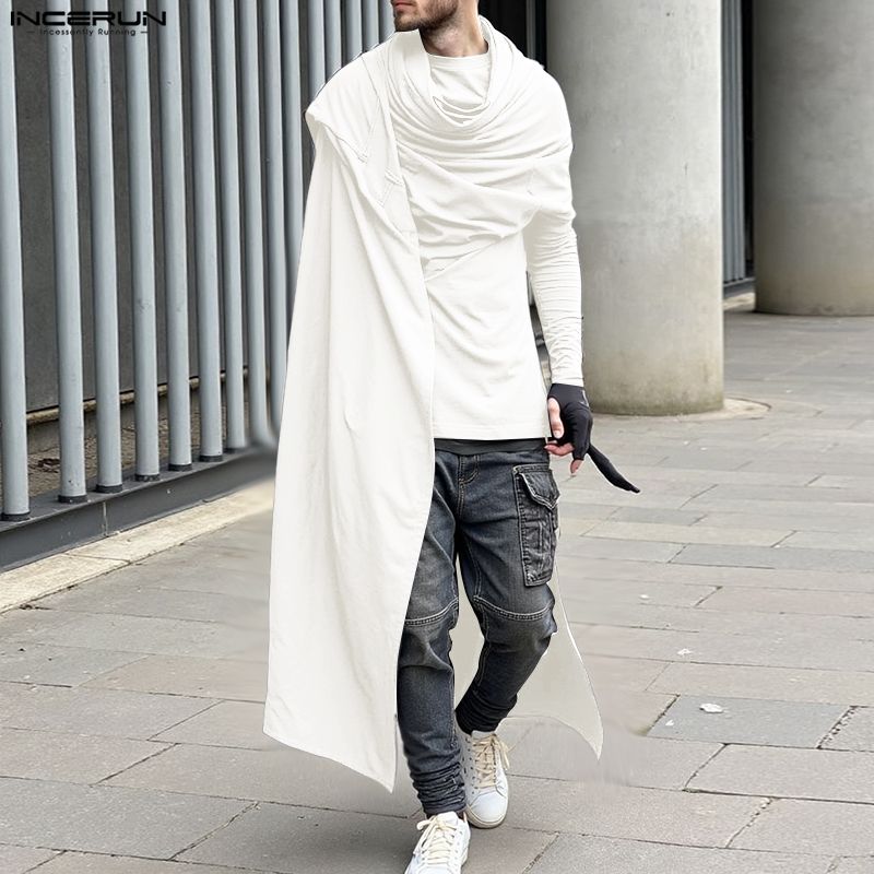 INCERUN Autumn Men Swing Collar Long Sleeve Irregular Layers Casual Gothic Tops T-shirts