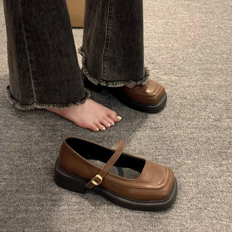 Французский ретро британский стиль маленькие кожаные туфли женские весенние новые туфли Мэри Джейн с квадратным носком на низком каблуке с открытым подъемом одиночные туфли