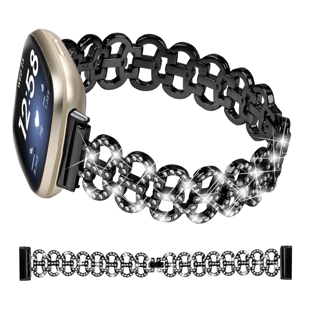 For Fitbit Versa 3/Sense Rhinestones Decor Zinc Alloy Replace Strap Gourd Shape Watch Band