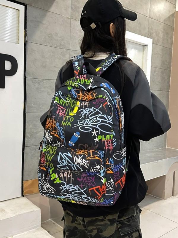 Schoolbag large capacity ins schoolbag personalized graffiti cool Japanese backpack junior high school students campus fashion backpack