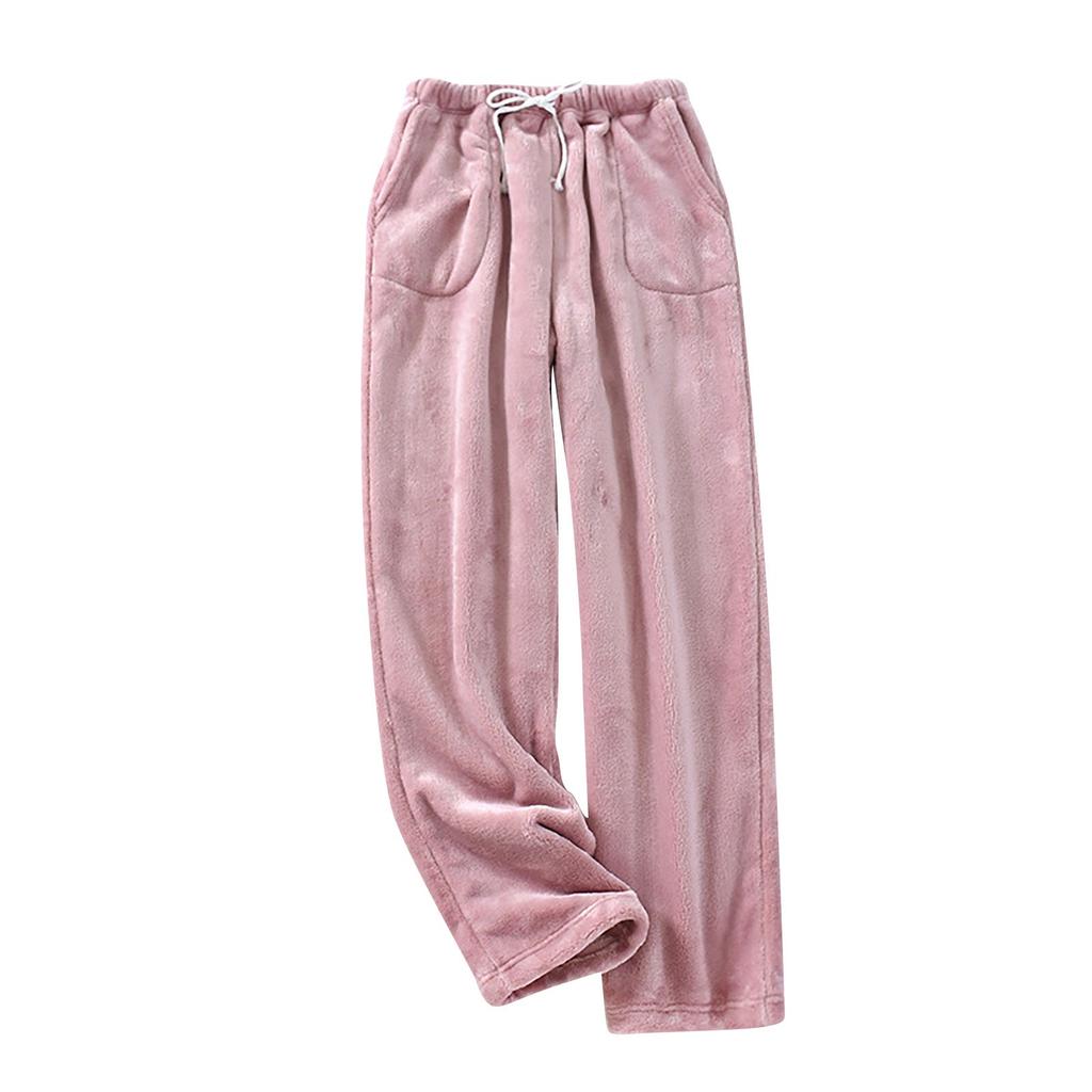 Women Pajama Pants Plush Sleep Pants Soft Elastic Waist Pajama Bottoms Solid Color Pants With 2 Pockets