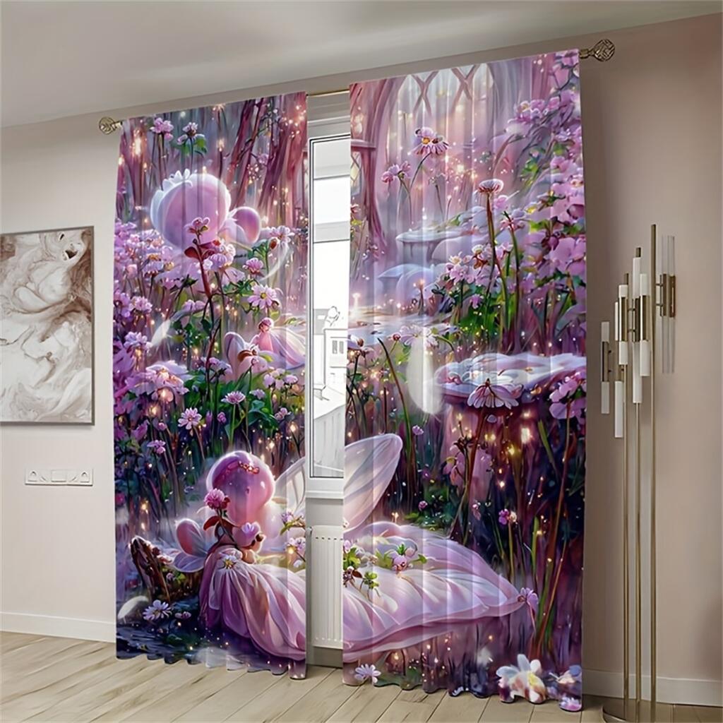 Шторы с принтом в виде розовой вишни Романтичные цветы 3D шторы Теплые декоративные шторы для комнаты девочки, комплект из двух штук