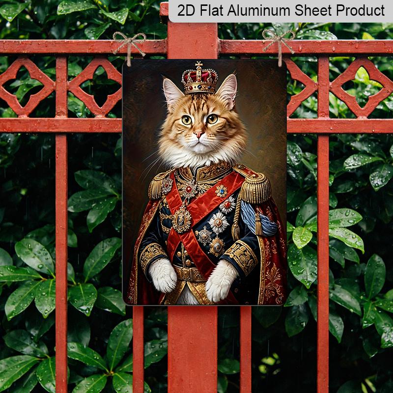 2D Flat, 1pc, Royal Maine Coon Cat King Metal Aluminum Sign - Retro Funny Cat Lover Wall Decor Does Not Need Electricity, Perfect for Country Yard