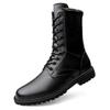 Cotton High-top Tall Cowhide Martin Boots Flat-bottomed Round Boots Work Outdoor Lace-up Side Zipper Hollow Boots Men