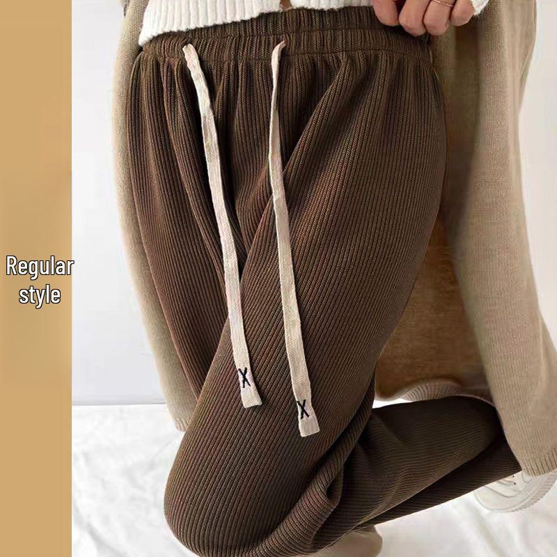 Женские широкие брюки из утолщенного вельвета и бархата с высокой талией - Коллекция Весна и Осень-Зима