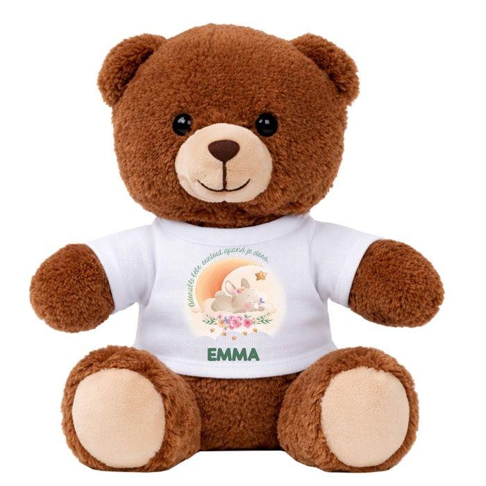 Peluche ourson - PLANETEE - Ours Bébé Nunours - 18 cm - Toucher moelleux - T-shirt imprimé