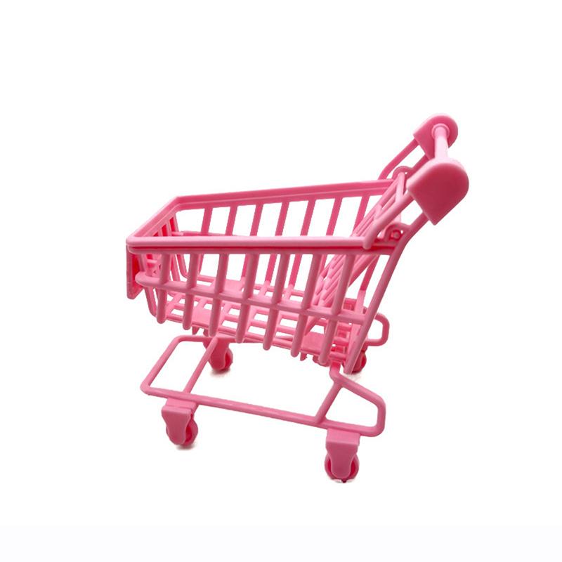 Корзина для покупок Стойка для губок для макияжа Миниатюрная продуктовая тележка Маленькая ручная тележка для супермаркета Корзина для покупок Игрушка для детей