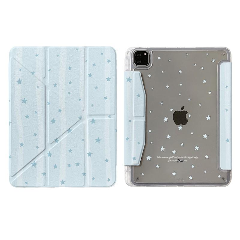 Y-Shape Tri-Fold IPad Case With Pen Slot Blue Star Polka Dot 11 Air 8 7 6 10 Sleep Wake Function