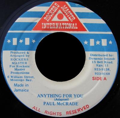 7-дюймовая пластинка PAUL MCCRADE - Anything For You NONE Rockers Master Ямайка Регги, Ска и Даб Б/У