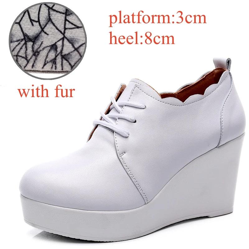 Маленький размер 33-43 Туфли из натуральной кожи с глубоким вырезом, на толстой подошве-платформе, Зима 2025, Высокий каблук, Тапочки-клинья, Офисная модель