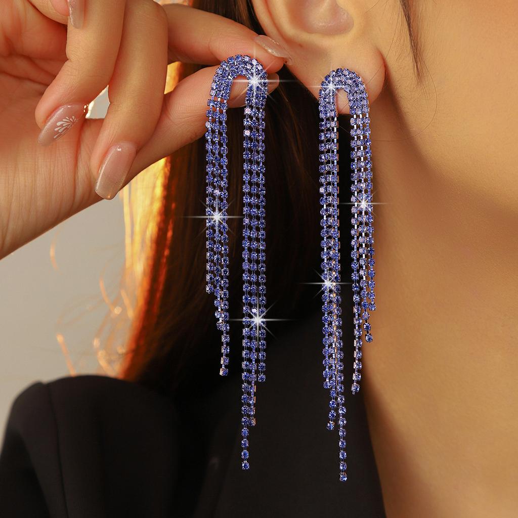 Длинные Простые Универсальные Серьги с Бахромой из Страз