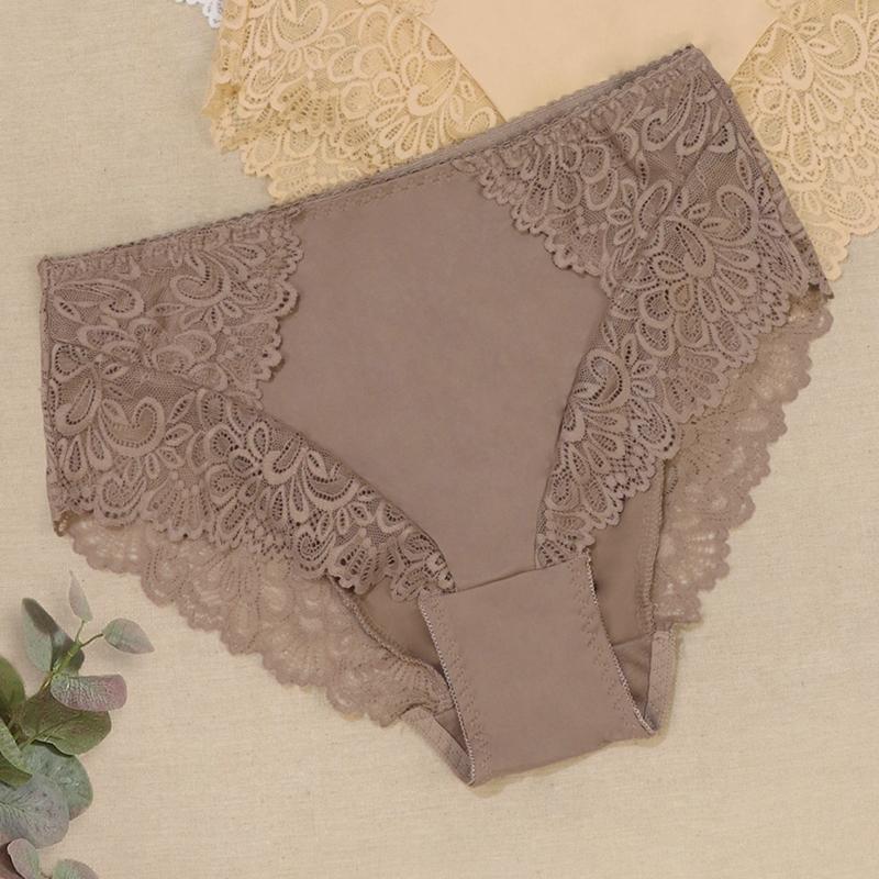 Нижнее белье больших размеров для женщин со средней и высокой талией из цветочного кружева из ультратонкого материала