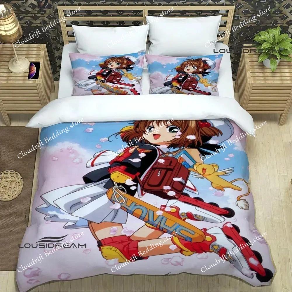 Постельное белье Card Captor Sakura 3D-печать Аниме Девушка Пододеяльник Декор для Детской Комнаты Размер Queen King