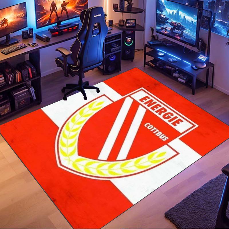 Energie Cottbus Football Club Badge Print Area Rug Non‑Slip Rectangular Floor Mat Soccer Fan Gaming Room Home Decor
