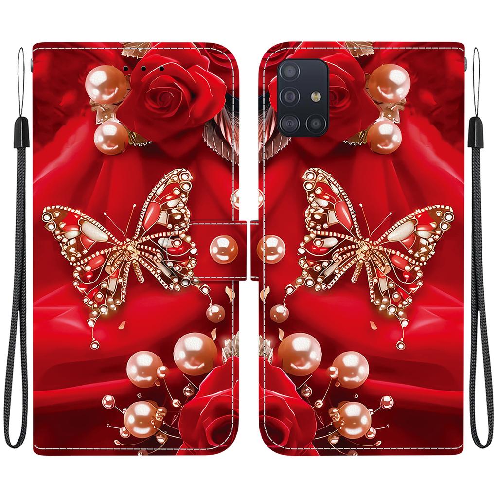 Чехол-книжка из искусственной кожи ручной работы для Samsung Galaxy A51 5G (SM-A516F/A516B)- Противоскользящий ударопрочный чехол с ремешком на запястье и дизайнами в виде сердец/роз и кошек