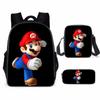 Mario Cartoon Backpack Set 3-in-1 Student Laptop Backpack Shoulder Bag Pencil Case Kids School Bag