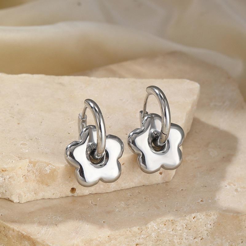 Stainless Steel Metal Heart Flower Pendant Earrings For Women Fashion Gold Color Peach Heart Ear Buckle Earrings Jewelry Gifts
