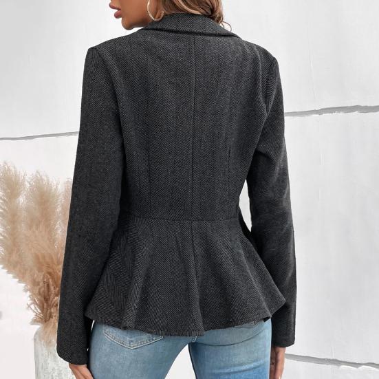 Женский повседневный пиджак с лацканами, длинный рукав, двубортный пиджак с оборками и полосатым принтом, деловая верхняя одежда