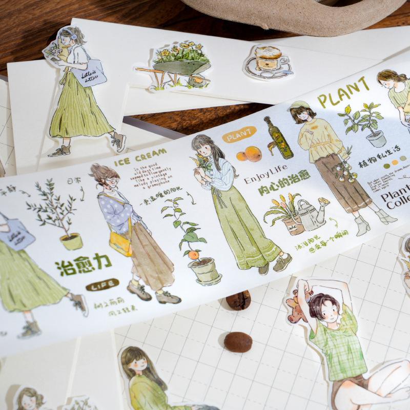 1roll Cartoon Girl Character Tape Stickers, Artistic Design for Hand Account DIY & Journal Decoration