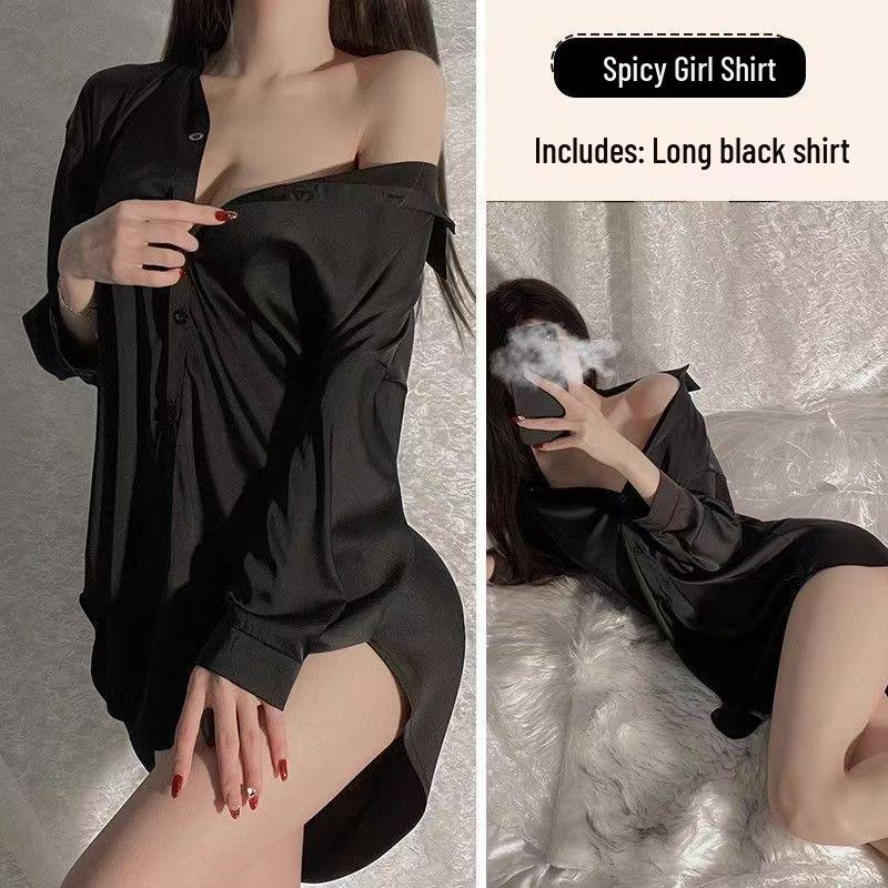 2025 Женская свободная ночная рубашка в стиле бойфренда, шелковисто-белая