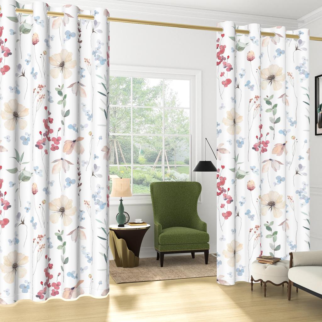Set Of 2 Bohemian Plant Leaves Curtain Natural Flowers Farmhouse Curtains Living Room Bedroom Kitchen Decor Window Darkening For Great Made Polyester