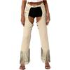 Womens Suede Cowgirl Chaps Fringe Split Open Crotch Adjustable Buckles Pants Vintage Costume