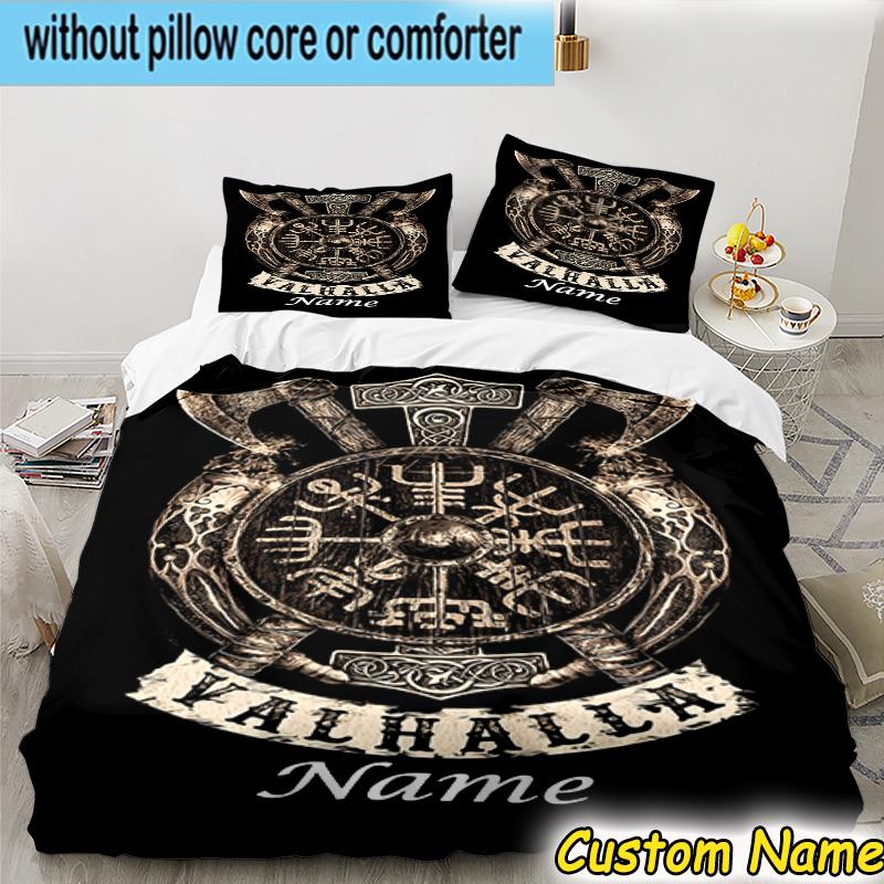 3PCS Custom Name Viking Bedding Set Printed Duvet Cover Closure Includes 1 Duvet Cover & 2 Pillowcases for All Seasons Bedroom Decor