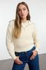Women's Fashionable Stylish Sweater Stone Crop Turn-down Collar Sweater-Blouse Set Knitwear Sweater