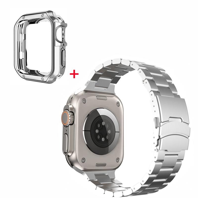 Classic Titanium Bracelet+TPU Case For Apple Watch Ultra 2 49mm 45mm 44mm 42mm 40mm Metal Mens Business Band For iWatch Series 9 8 7 6 5