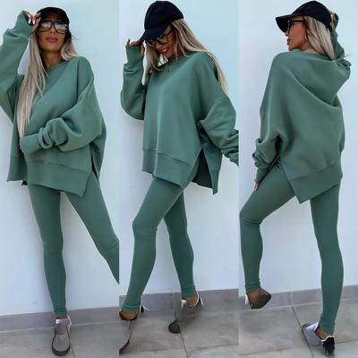 Весенний женский повседневный облегающий костюм с брюками и свободным свитером, костюм-двойка