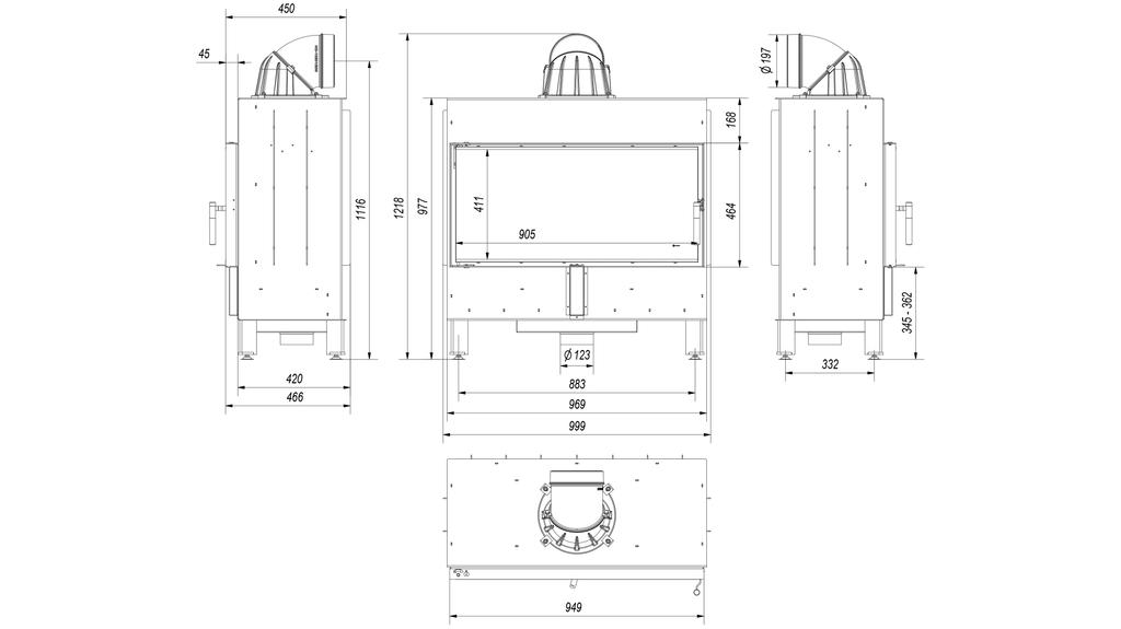 Steel fireplace KRATKI LUCY 16 kW Ø 200 black thermotec