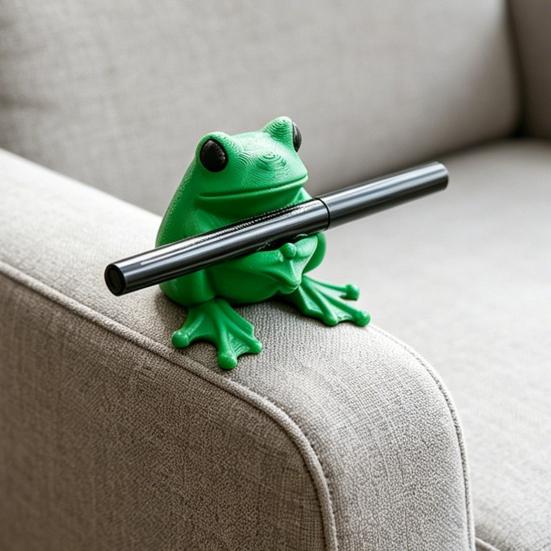 3D Printed Cute Frog Pen Holder, Bright Green Pen Stand with Pen-Grabbing Structure, Anti-Slip Desktop Organizer for Pens & Makeup Brushes, Creative
