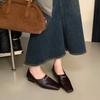 2025 весна новая металлическая пряжка квадратный носок плоская подошва одинарная обувь мягкая подошва британский стиль маленькие кожаные туфли плоский каблук глубокий вырез женская обувь