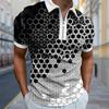 Рубашки поло мужские с длинным рукавом с шестиугольным комбинированным принтом, новая мужская рубашка поло с длинным рукавом, футболка на молнии, топ