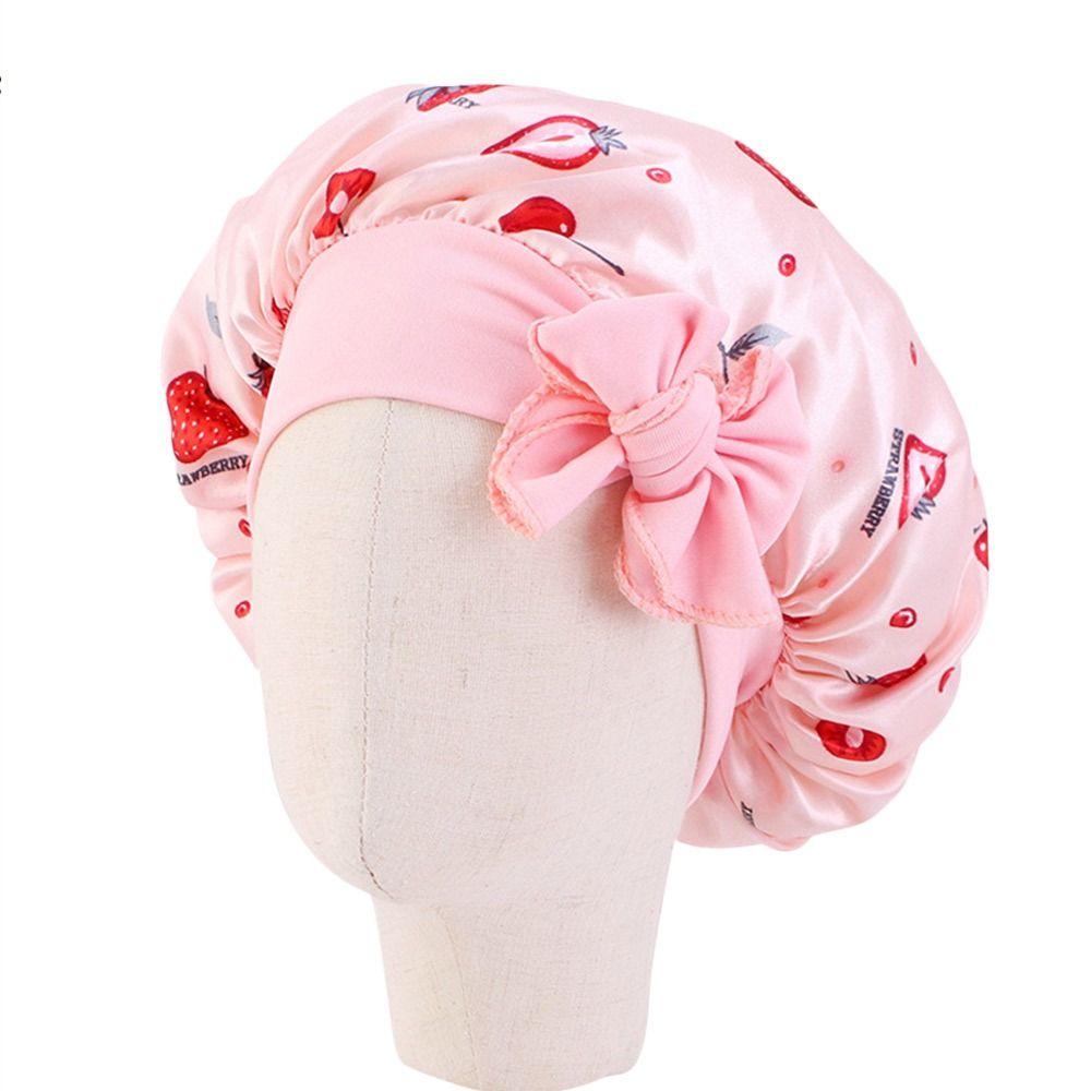 Boy Girls Flower Printed Band Bow Satin Bonnet Hair Beanie Shower Cap Sleep Hat