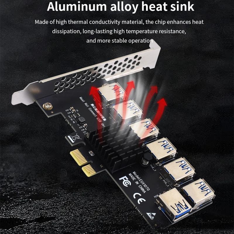 Карта-адаптер PCI-E to PCI-E 1 к 7 USB3.0 iser PCIE PCI для майнинга 1x к 16x Видеокарта Дискретная карта Позолоченная