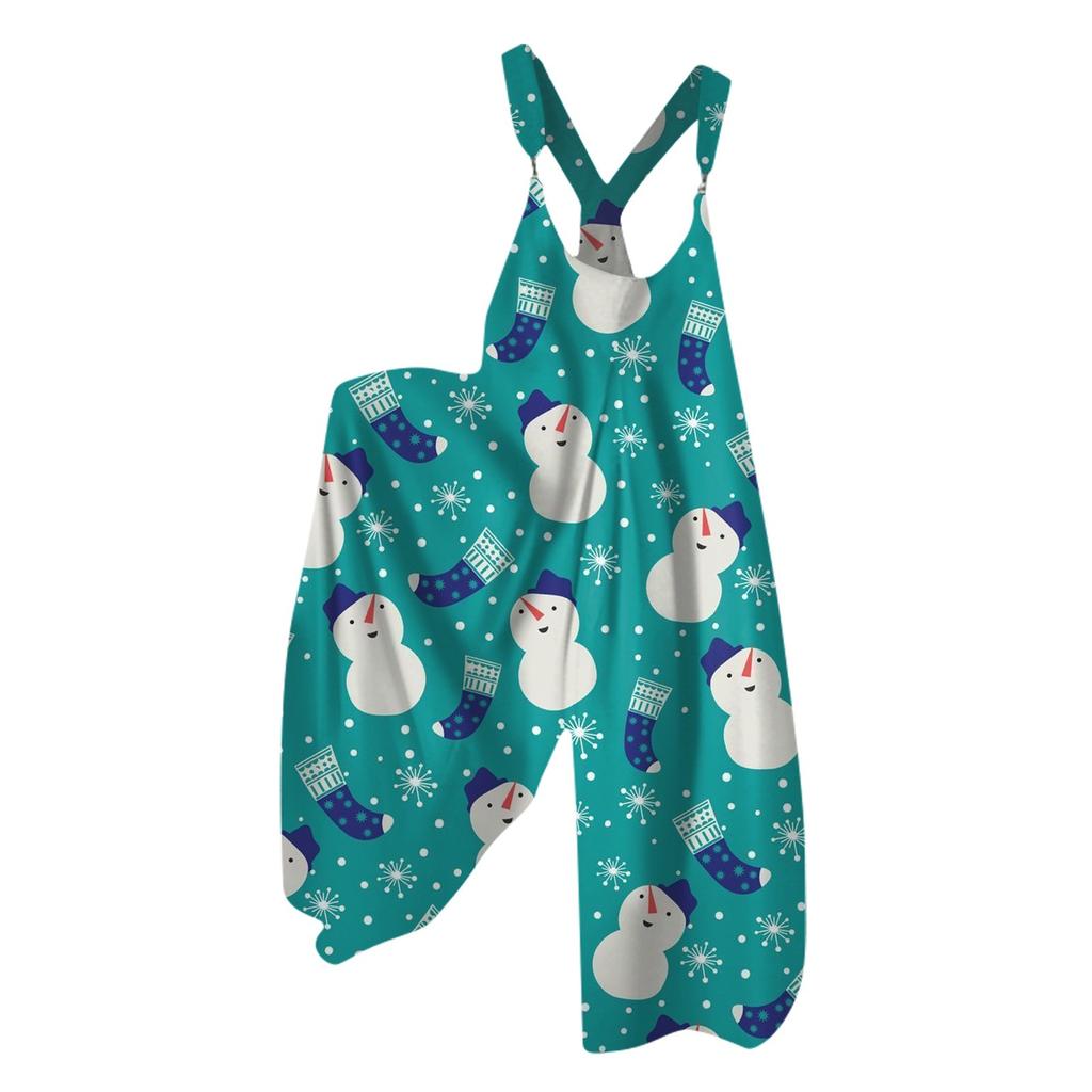 Women's Summer Bib Pants Christmas Printed Vintage Jumpsuit (Non-Adjustable Straps)
