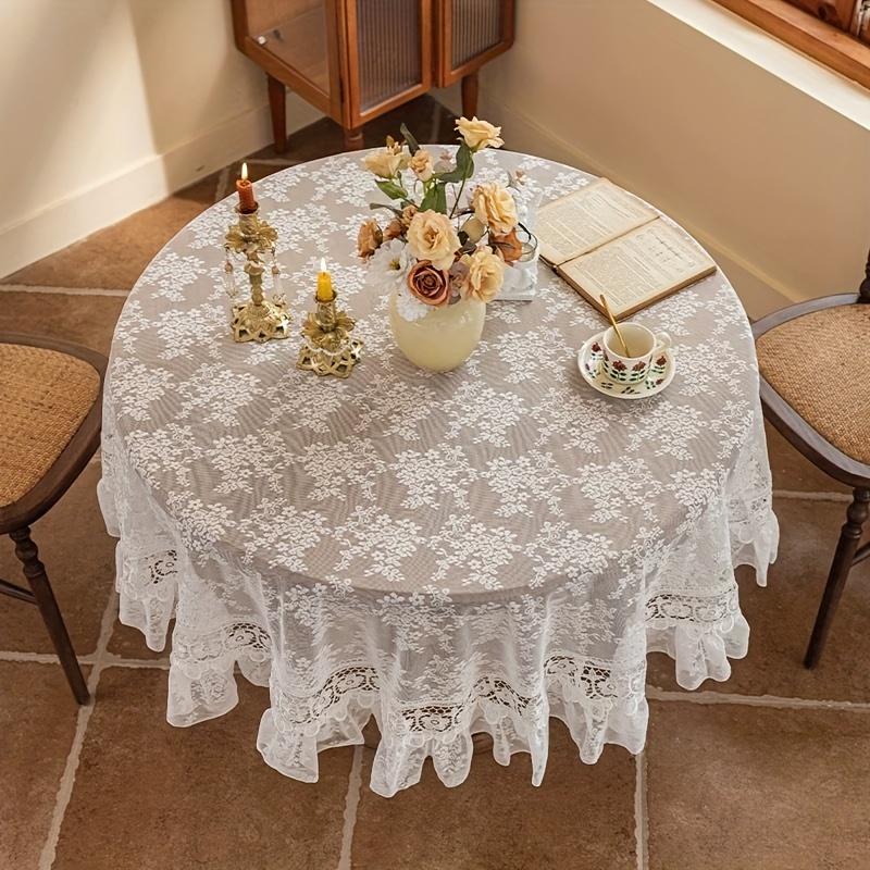 Белая кружевная вышитая круглая скатерть, цветочный узор, винтажный шарм для столовой, спальни, кафе, декор для вечеринки