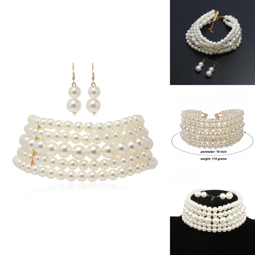 Элегантный многослойный жемчужный набор колье и серег для женщин со стилем цепочки «водная волна»