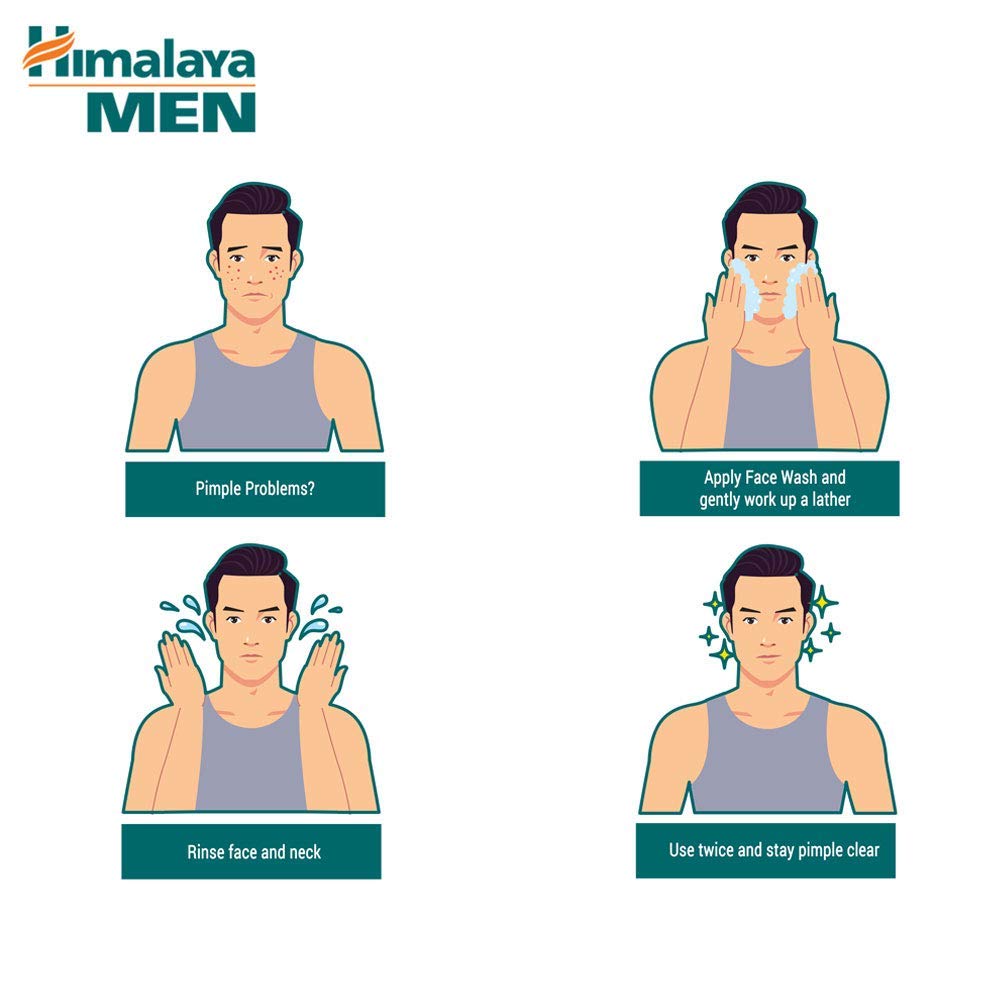 Himalaya Men Pimple Clear Neem Face Wash 50ml Soap Free Acne Control Cleanser for Men’s Skin
