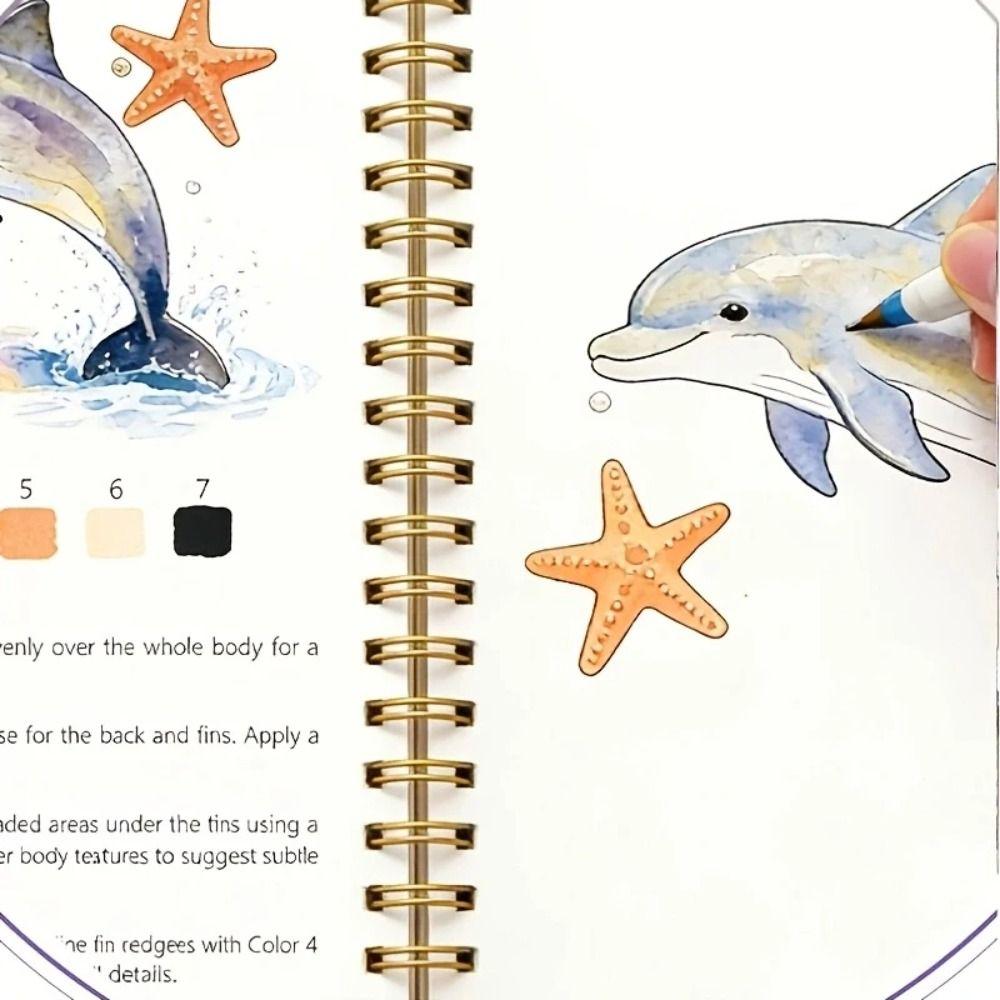 Marine Animal Theme Watercolor Practice Book Spiral Bound Painting Notebook  Beginner Learning