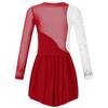 Kids Girls Stylish Dance Wear Long Sleeve Rhinestone Decor Contrast Color Skating Dresses