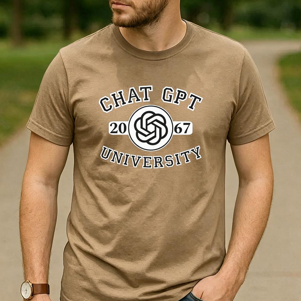 Chat GPT University Twist Knot Est 2067 Graphic T Shirt Unisex Crew Neck Short Sleeve Tech Geek Holiday Gift Tee