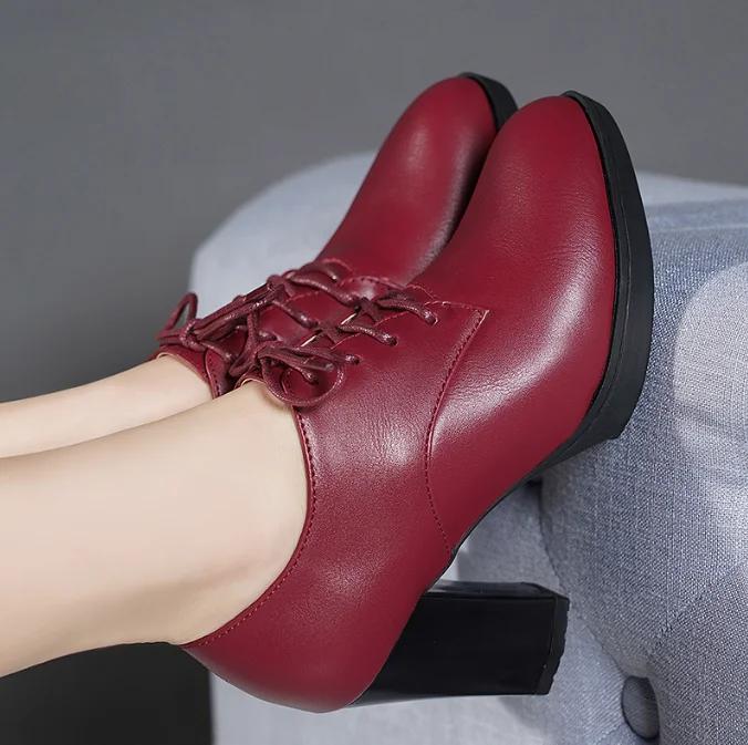 Женские туфли на высоком каблуке, рабочая обувь на платформе, черные, женские, нарядные, весна-осень, круглый носок, толстый каблук, большой размер 43, повседневные туфли-лодочки