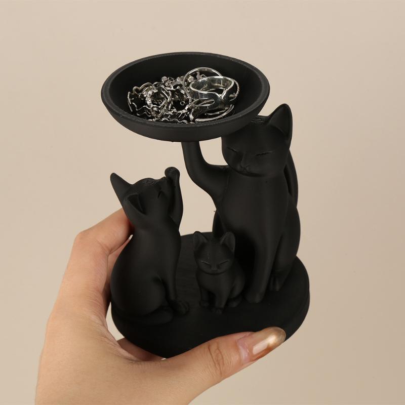 Черная кошка, поднос для украшений, настольный поднос для хранения украшений, декоративные предметы для украшения и хранения на рабочем столе дома, хранение косметики