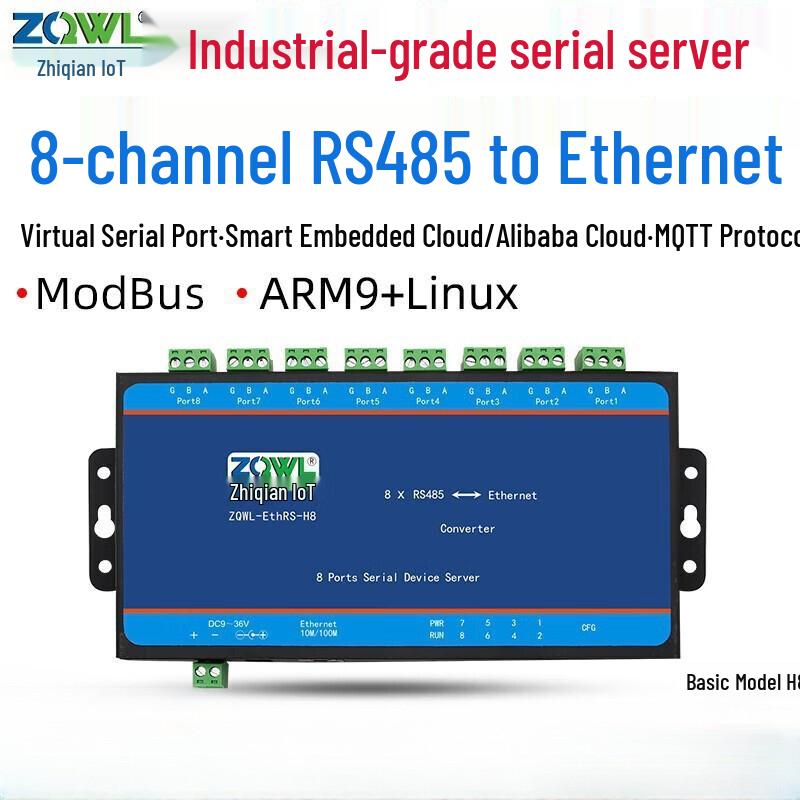 8-Port RS485 to Ethernet Modbus TCP/RTU Gateway