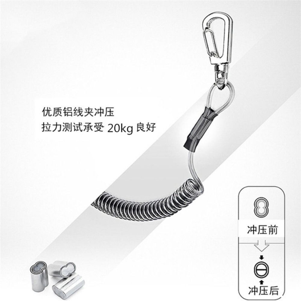 Ring Metal Carabiner Spring Elastic Rope Spiral Coiled Lanyard Safety Rope Stretch Fishing Tools