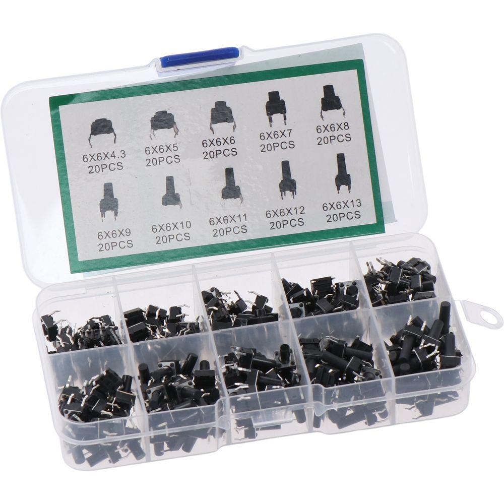 200Pcs 6x6 Mm Tactile Push Button 4 Pin Pushbutton Switches Breadboard Arduino PCB